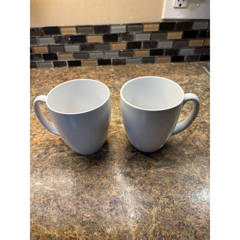 Corelle Stoneware White Coffee 2 Mugs Made in Indonesia Replacement Cups Read